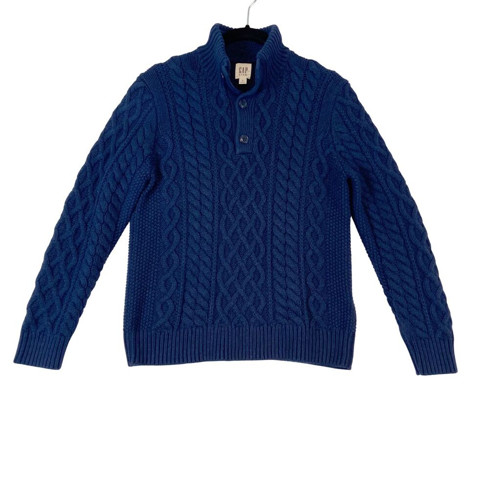 GAP Kids Chunky Cable Knit‎ Fisherman Sweaters Boys Sz XL Navy Blue Wool Preppy